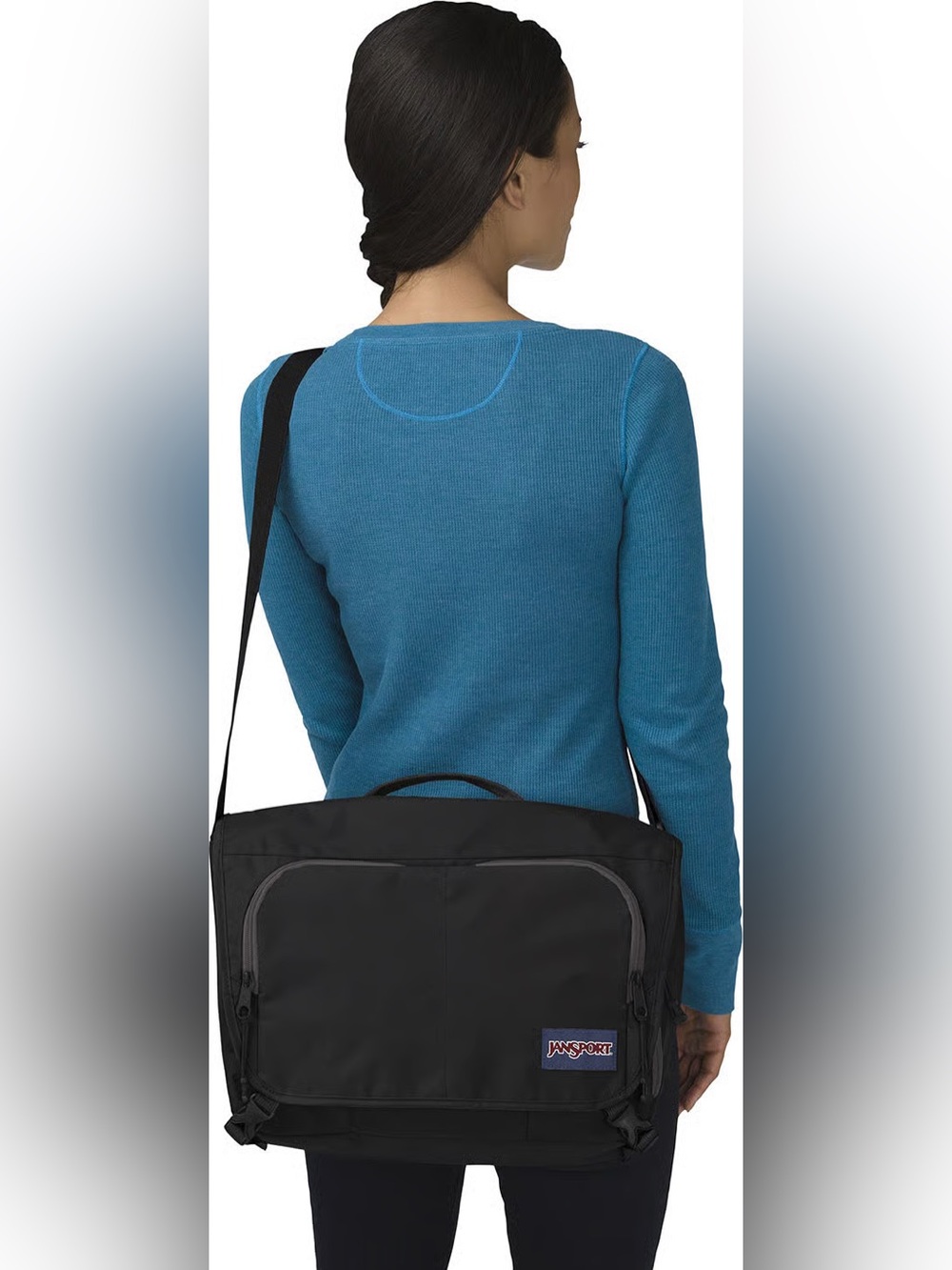 Jansport Black Laptop Messenger Bag with Padded Shoulder Strap - Picture 3 of 4